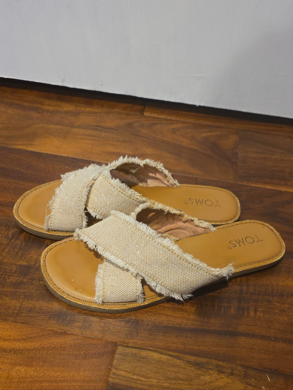 TOMS Cream Frayed Crossband Slip-On Mules